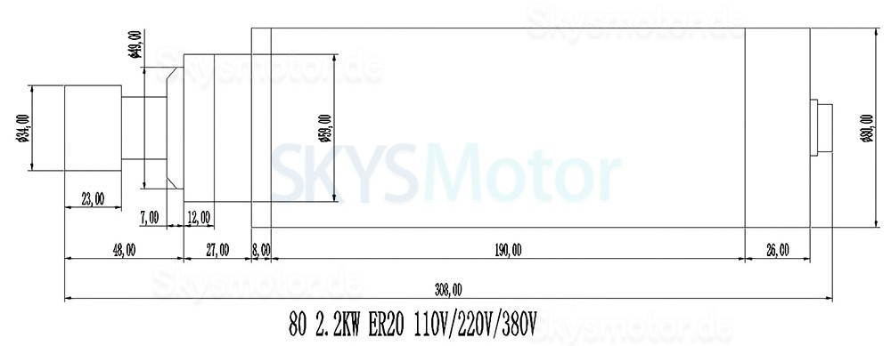 2,2kW 110V/220V luftgek&uuml;hlter Spindelmotor Satz 80-2.2KW-ER20 + H100-2.2 mit Spindelantrieben (Frequenzumrichter) und 13 ER20-Spannzangen